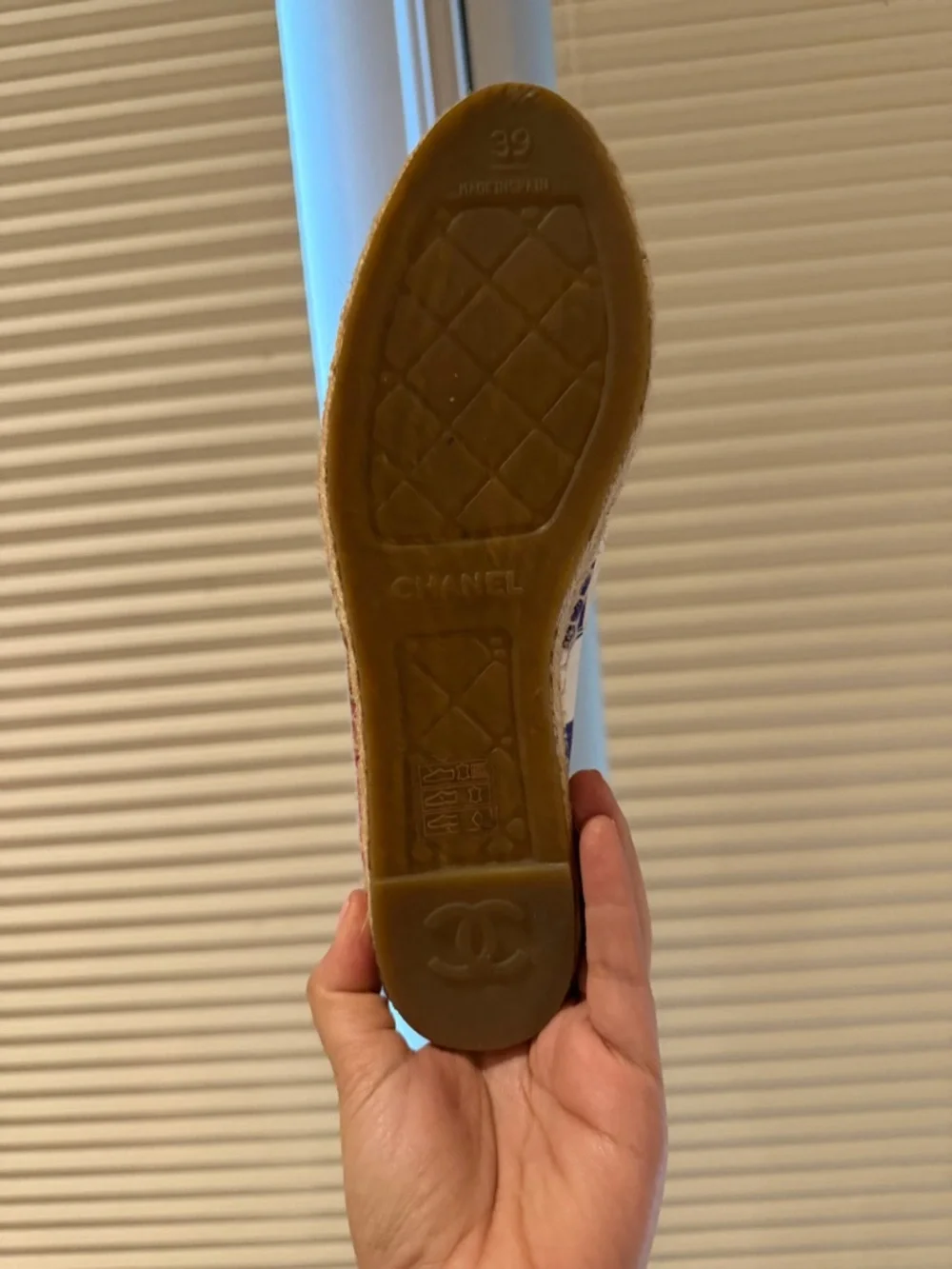 Authentic Chanel Multicolor Fabric Espadrilles Patent Black Toe Flat Size 39 - Picture 6 of 14